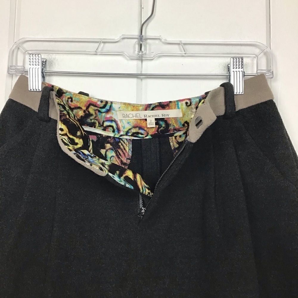 Rachel Roy Gray Tan Felt Mini Skirt, Pockets - 2 - Picture 6 of 8